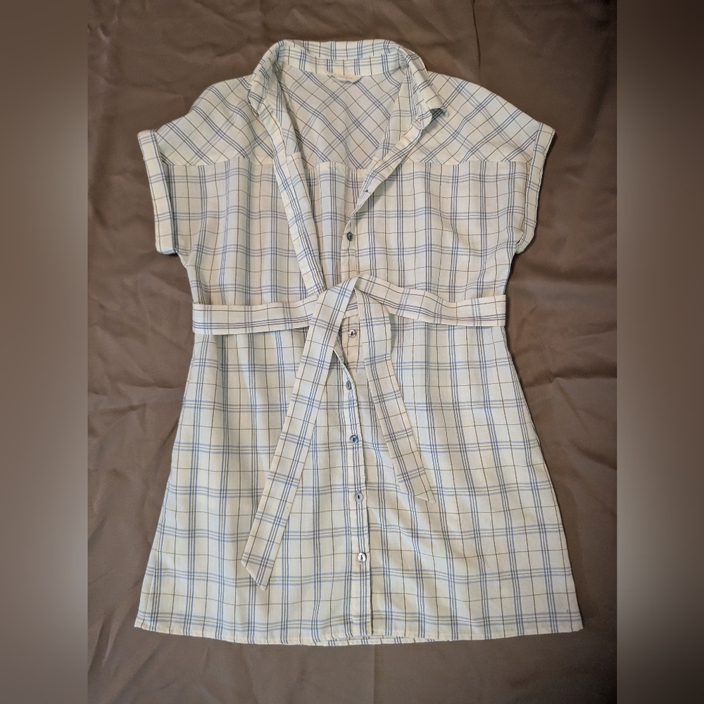 Peach Love California Blue Plaid Mini Dress